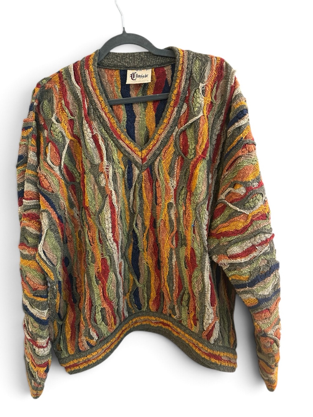 COOGI Multicolored Textured V-Neck Sweater L